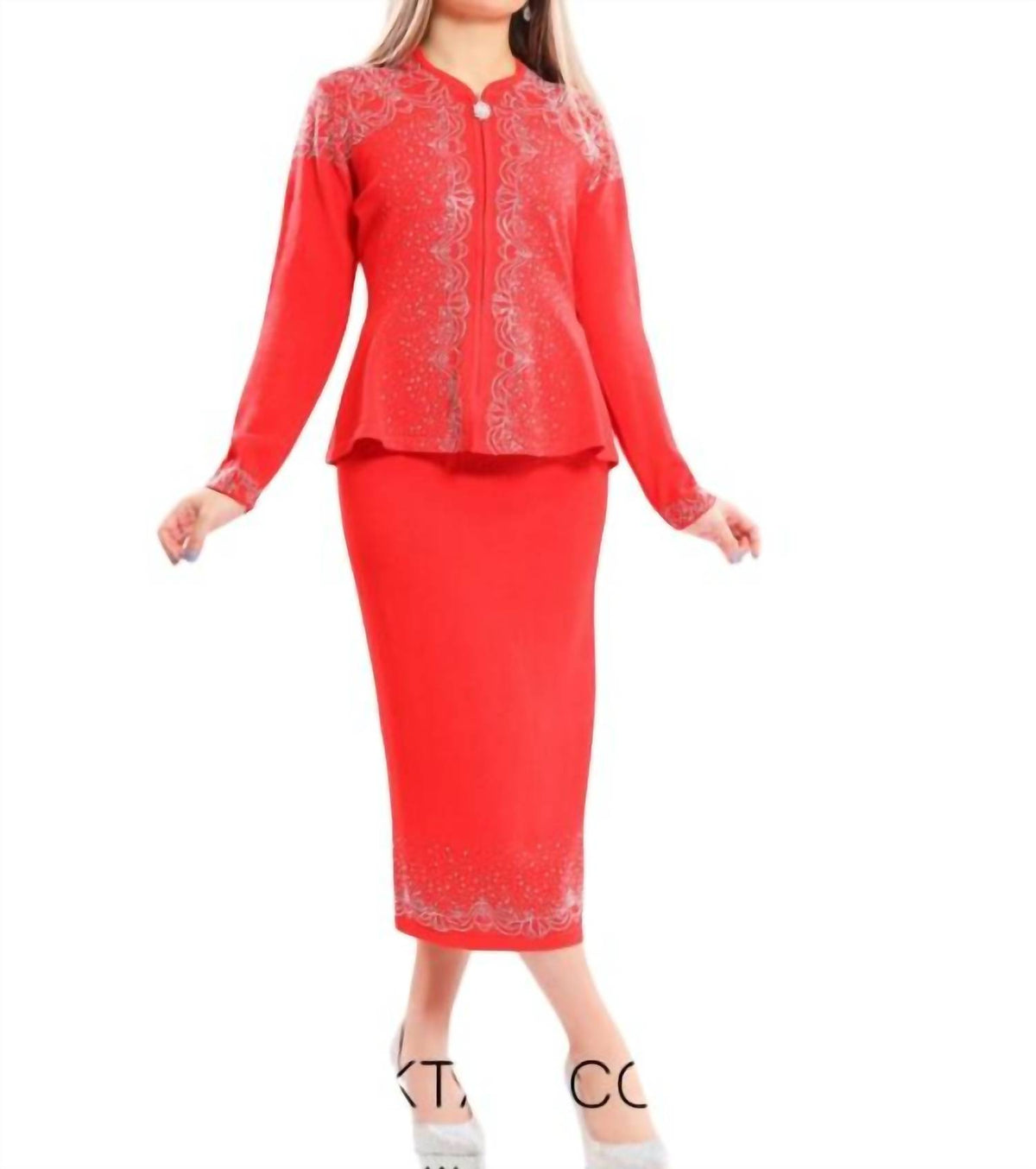 2 Piece Knit Rhinestones Formal Gown