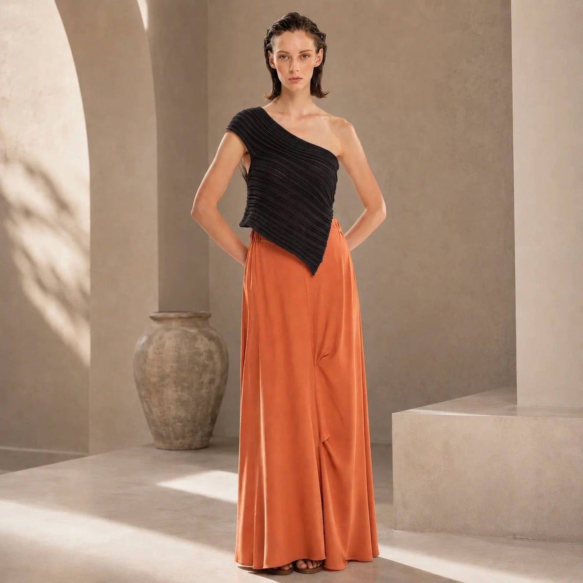 One-shoulder Knitted Sleeveless Top