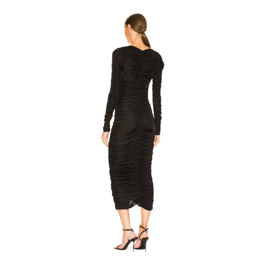 L'Academie Women's Nyla Ruched Midi Dress in Black - view 2