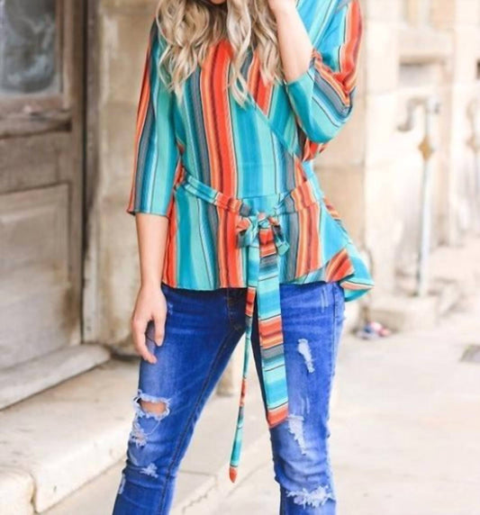 Belted Stripe V-neck Top