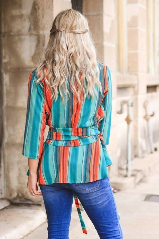 Belted Stripe V-neck Top
