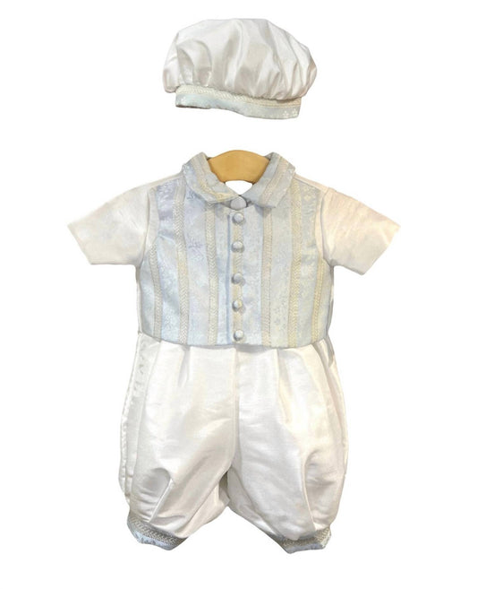 Boy's 2pc Shantung Knickers Short Sleeve With Blue Detail With Barret