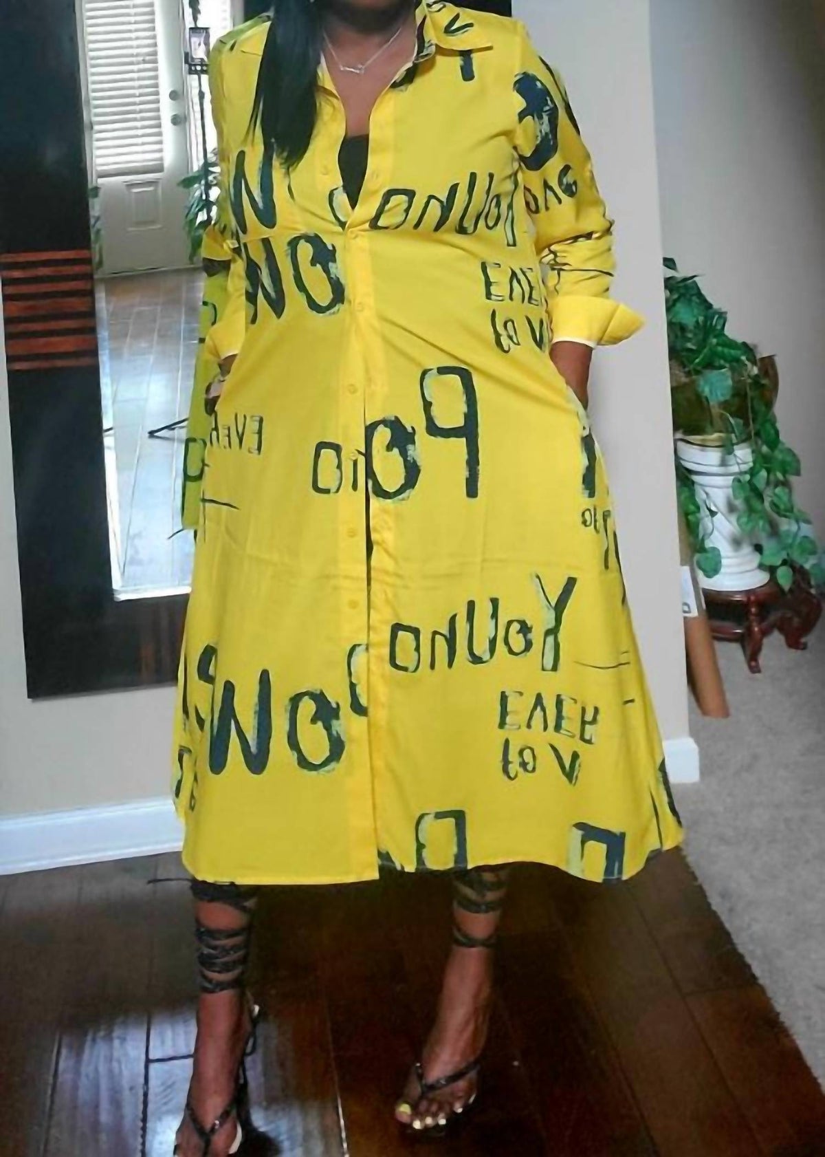 Typography Print Midi Shirt Dress