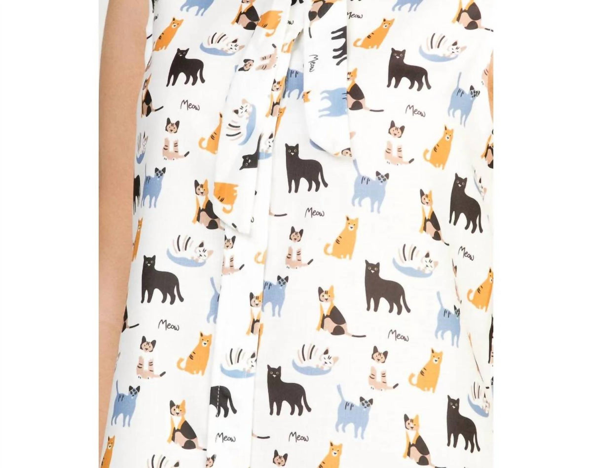 Cat Print Button Down Sleeveless Top