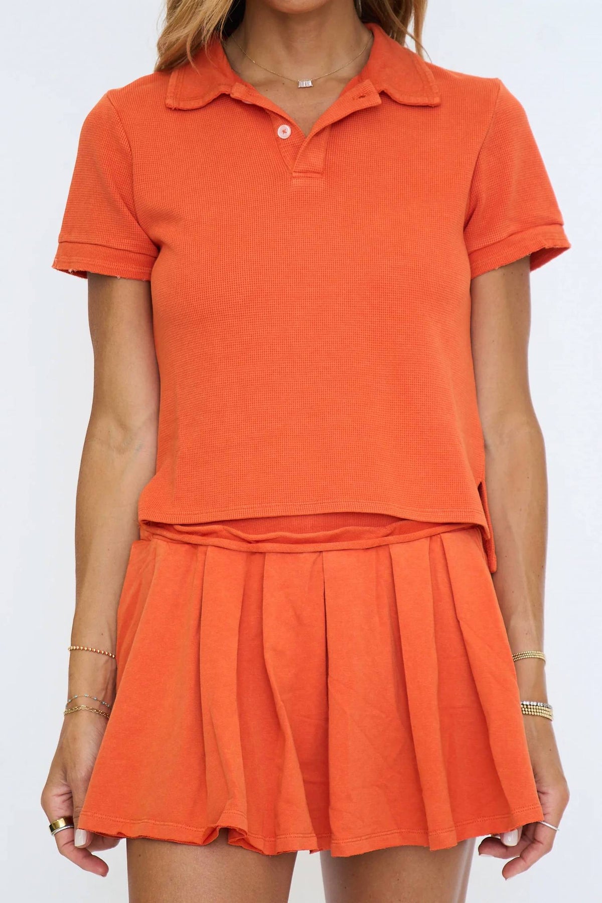 Polo Shirt Set With Pleated Flare Skort