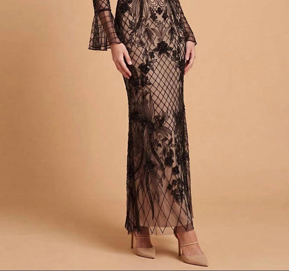Bell Sleeve Beaded Gown