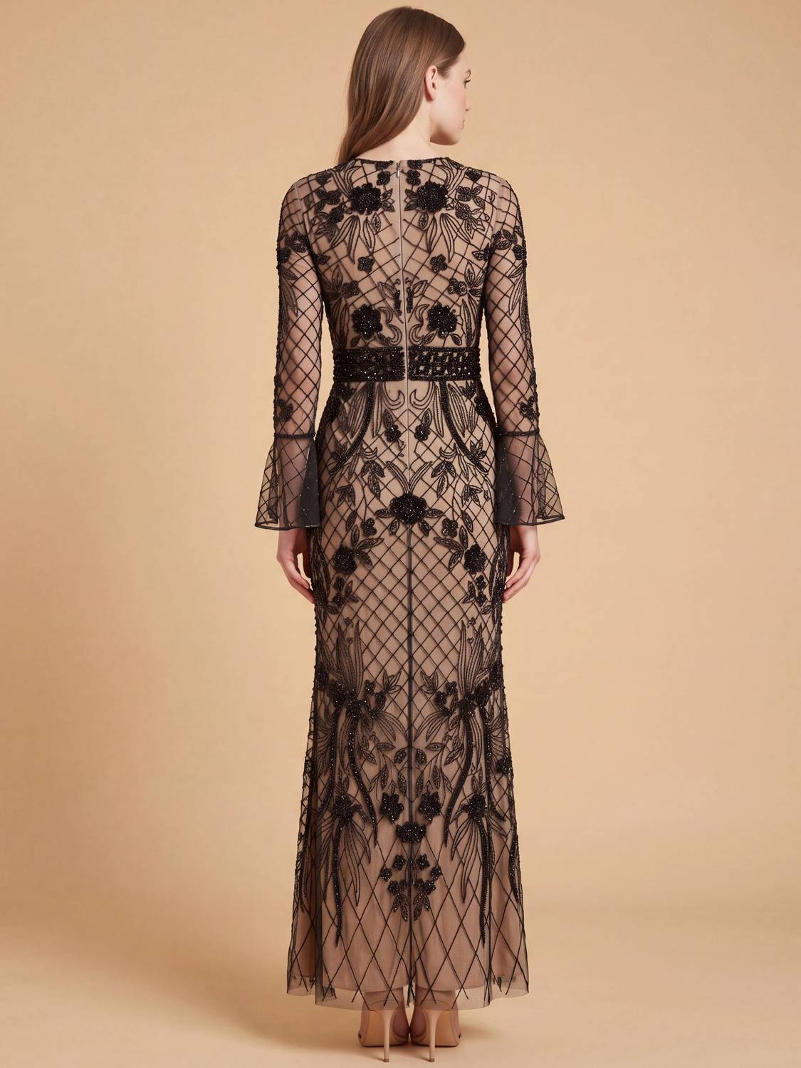 Bell Sleeve Beaded Gown