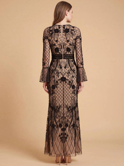 Bell Sleeve Beaded Gown