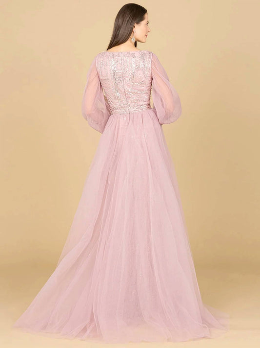Long-sleeve Sequin Embellished Lace Gown