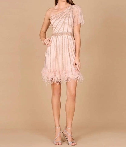 One Shoulder Beaded Mini Dress