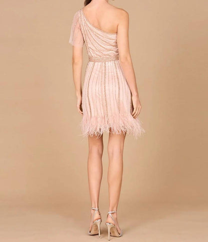 One Shoulder Beaded Mini Dress