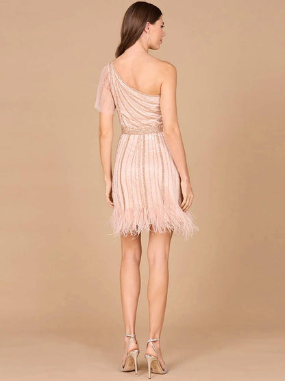 One Shoulder Beaded Mini Dress