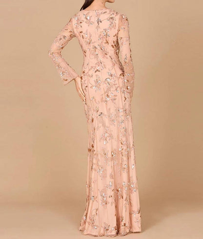 V-neck Beaded Tulle Long Dress