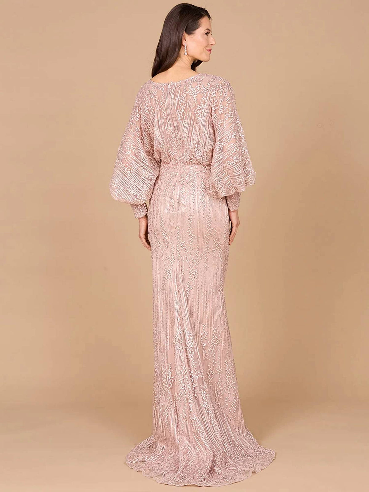 V-neck Straight Beaded Lace Gown