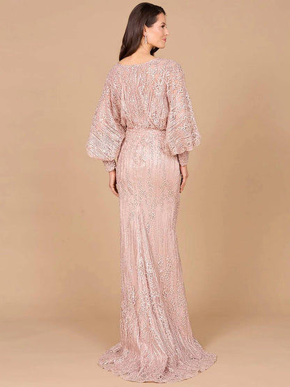 V-neck Straight Beaded Lace Gown