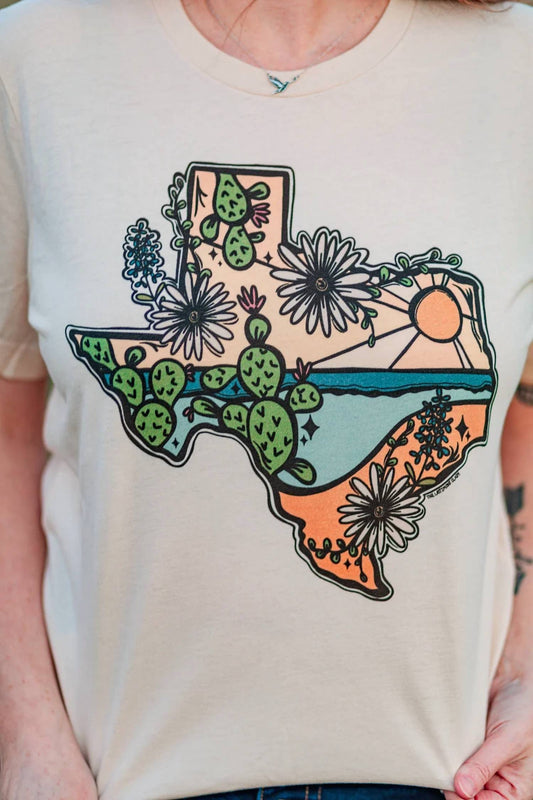 Lattimore Claim Women's Texas Native Hand Drawn Women's Graphic T-shirt in Soft Cream Tee