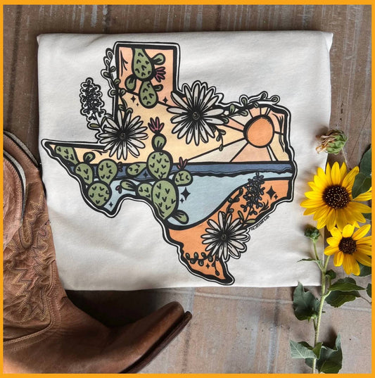 Lattimore Claim Women's Texas Native Hand Drawn Women's Graphic T-shirt in Soft Cream Tee - view 2
