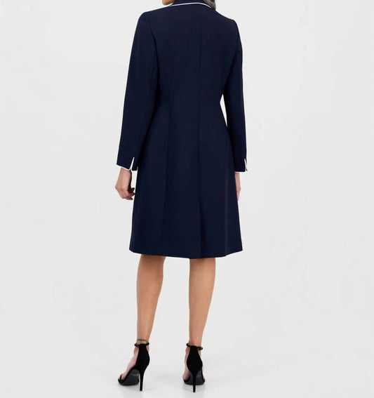 Contrast Piping Longline Coat And Sheath Mini Dress