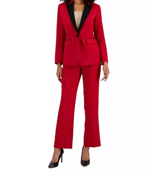 Notched Lapel Full-length Crepe Pants Suit Set