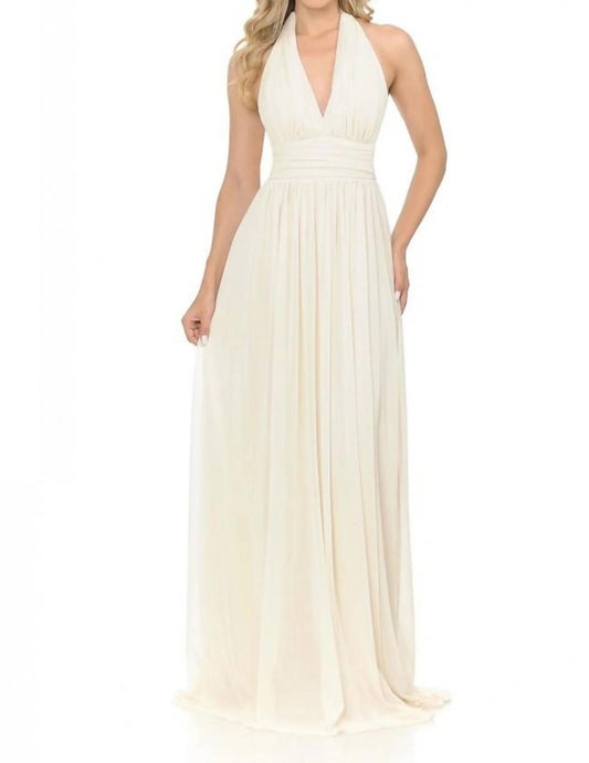 Ornate Plunging Halter A-line Maxi Dress