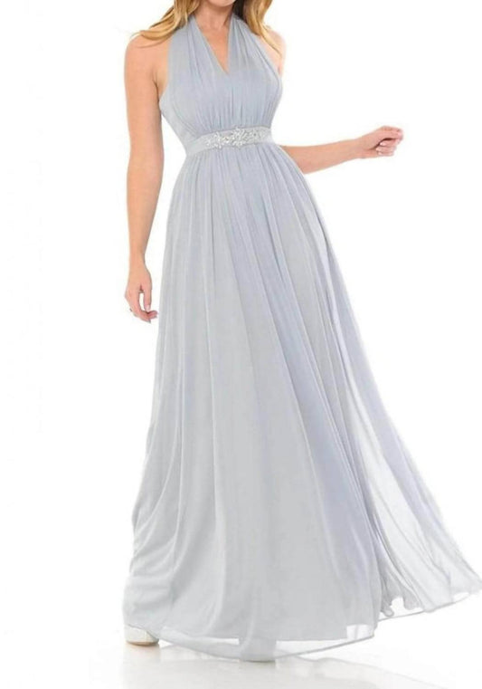 Plunging Halter A-line Prom Maxi Dress