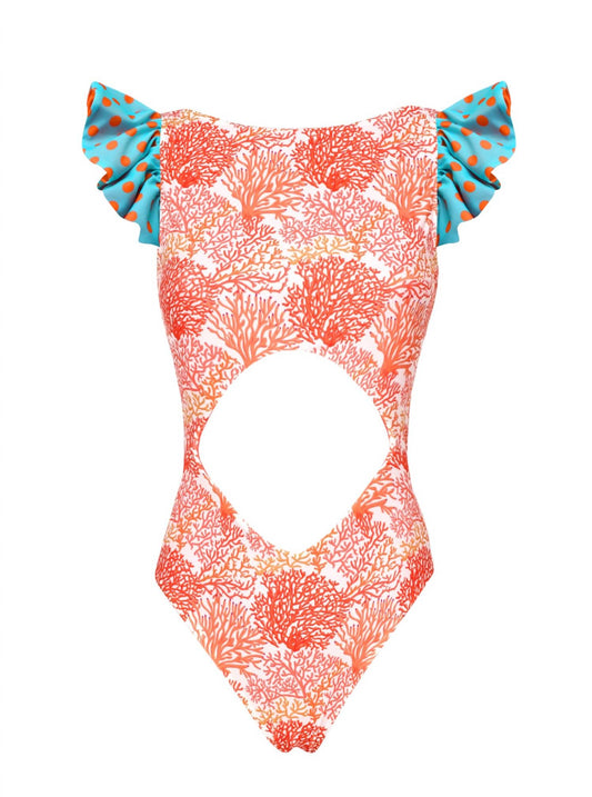 Women's Cut Out One Piece + Reversible Ruffles
