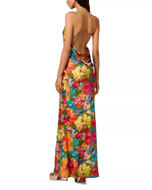 Yara Printed Satin Gown