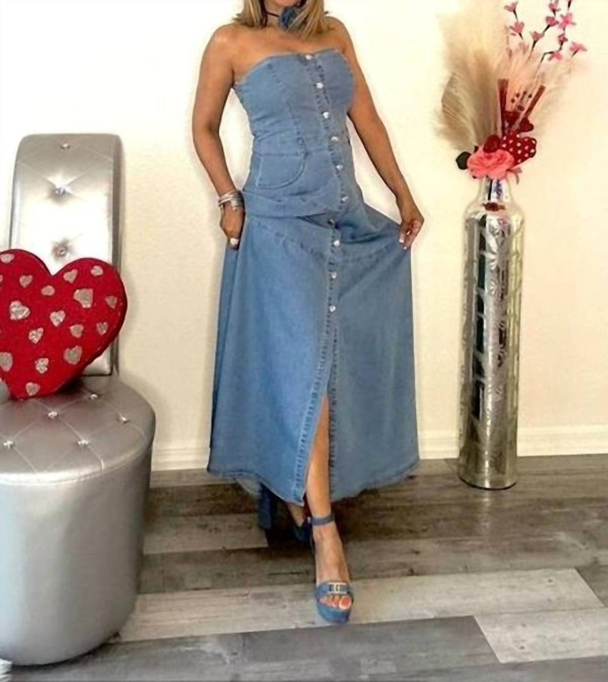 Button Down Denim Maxi Dress