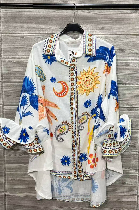 Printed Button Front Blouse
