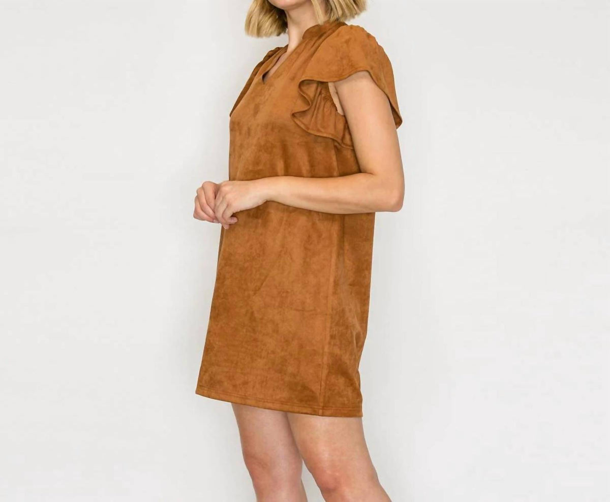 Women's Suede Flutter Sleeve Shift Mini Dress