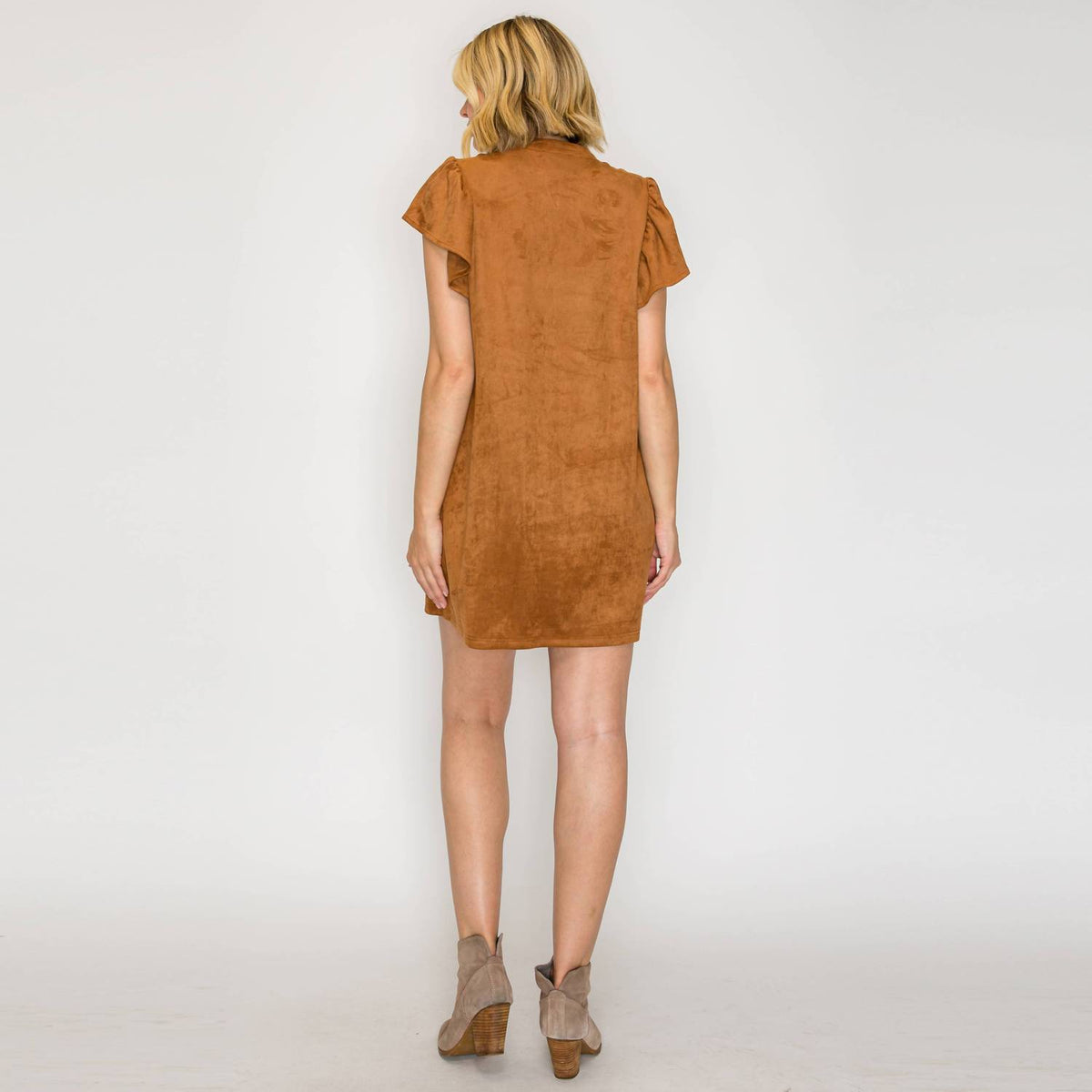 Women's Suede Flutter Sleeve Shift Mini Dress