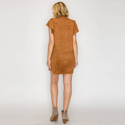 Women's Suede Flutter Sleeve Shift Mini Dress