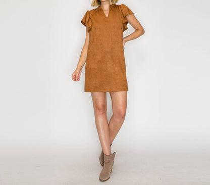 Women's Suede Flutter Sleeve Shift Mini Dress