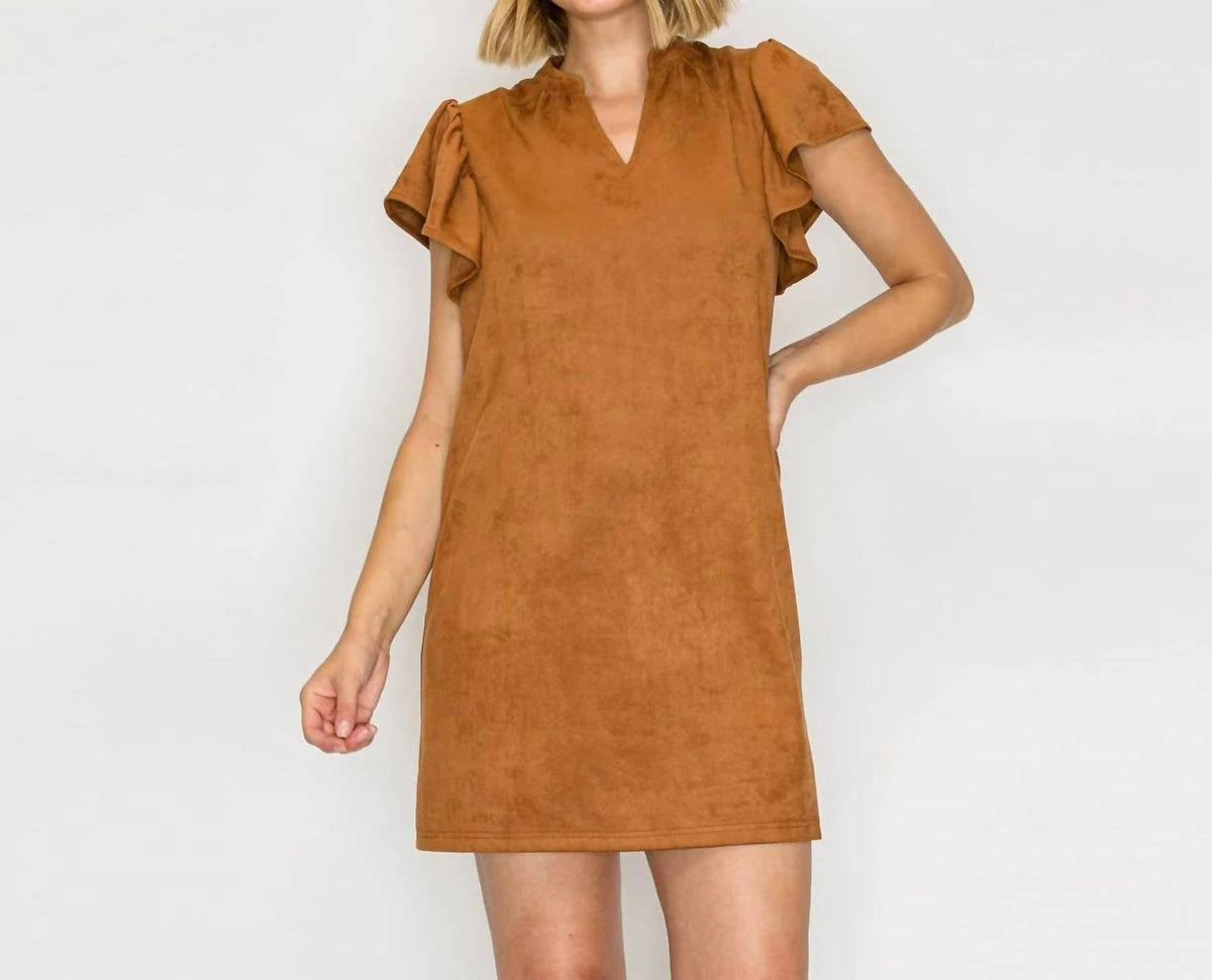 Women's Suede Flutter Sleeve Shift Mini Dress