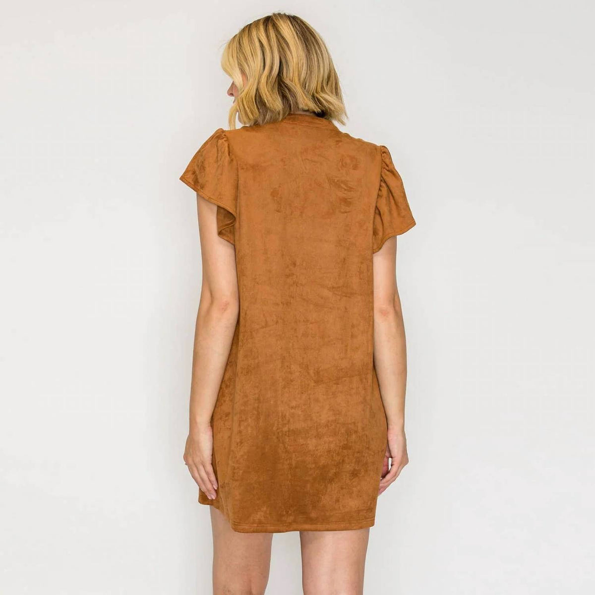 Women's Suede Flutter Sleeve Shift Mini Dress