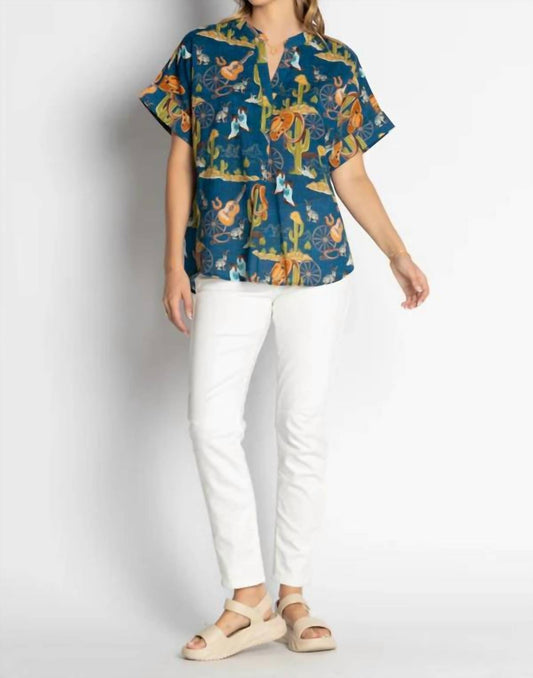 LulaLife Women's Hang Your Hat V-neck Prairie Top in Navy