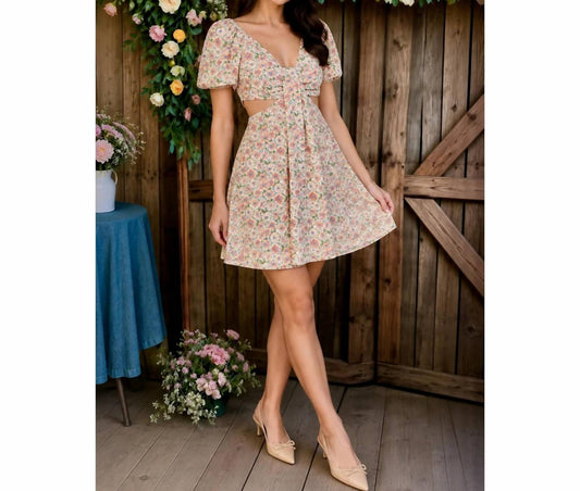 Floral Cutout Puff Sleeve Mini Dress