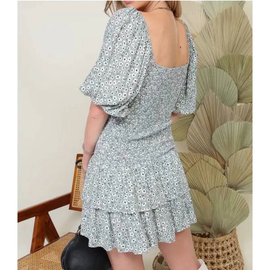 Floral Smocked Tie-front Ruffle Mini Dress