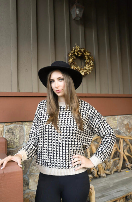 Patterned Long Sleeve Knit Sweater
