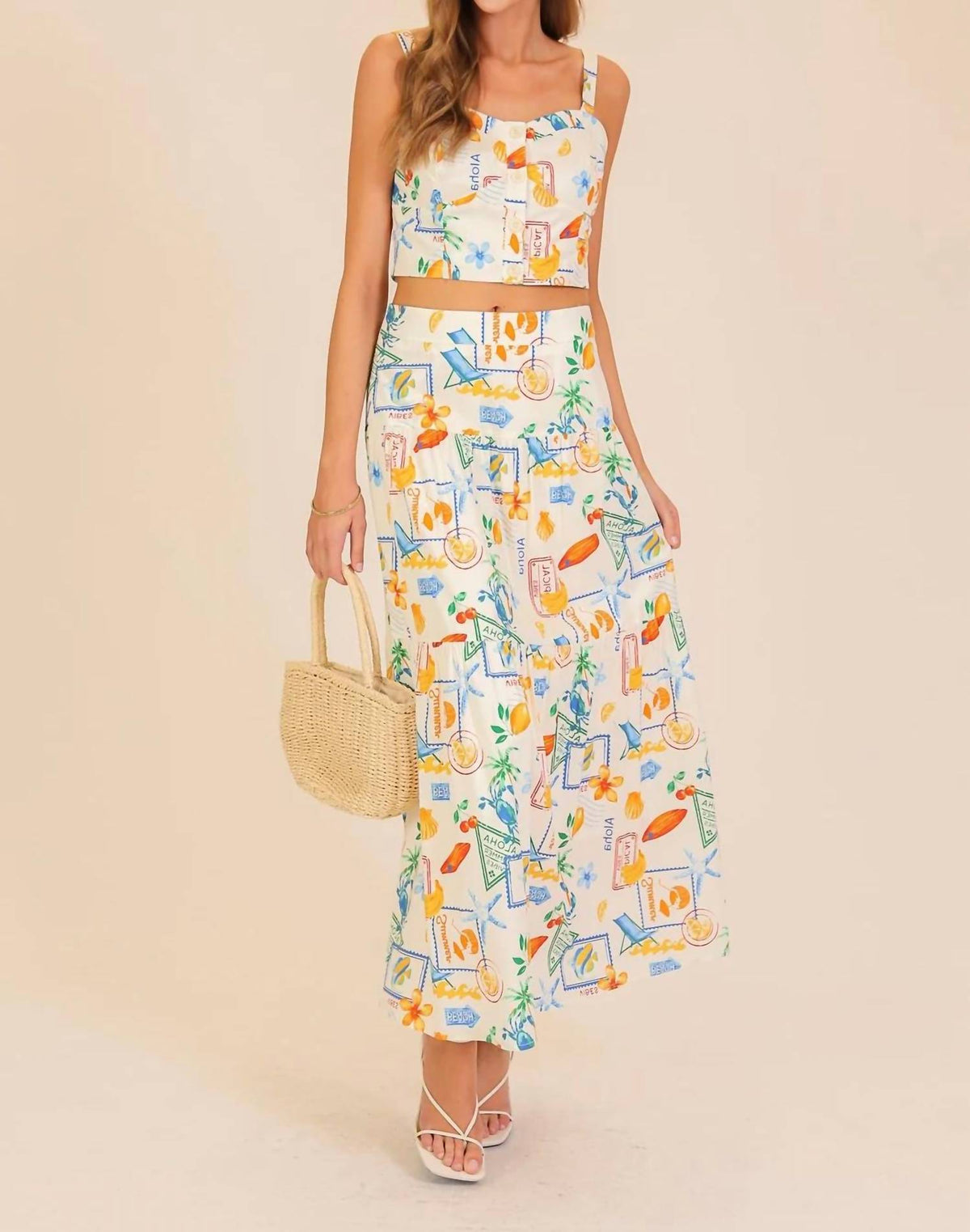 Vacay Santorini Postcard Top & Maxi Skirt Set