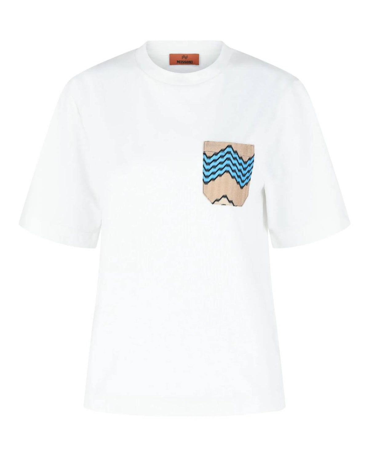 Cotton T-Shirt With Zig Zag Embroidered Pocket