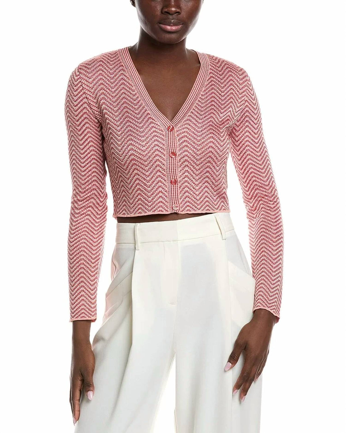 Cropped Chevron Patterned Cardigan