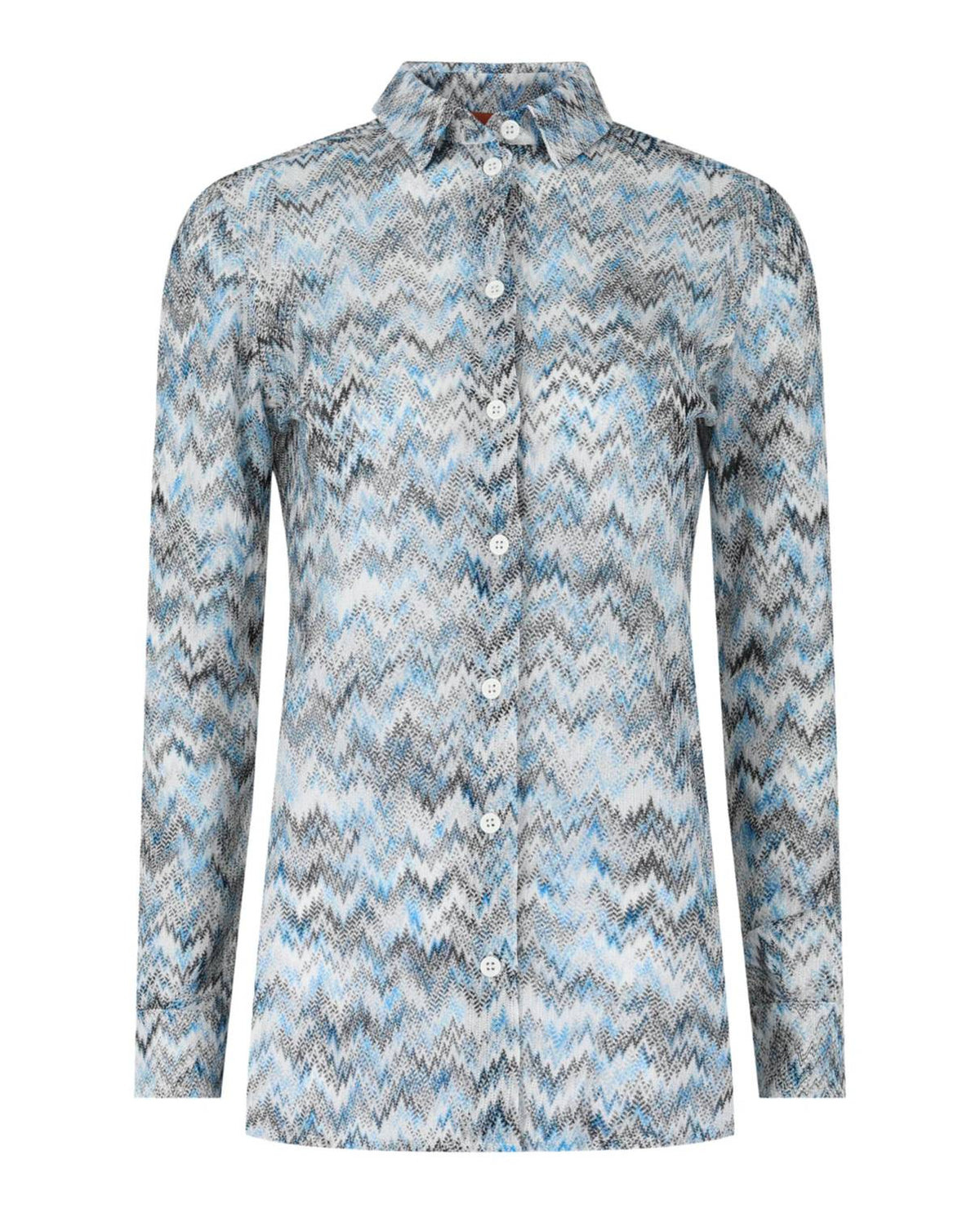 Women's Sheer Chevron Print Button-up Shirt