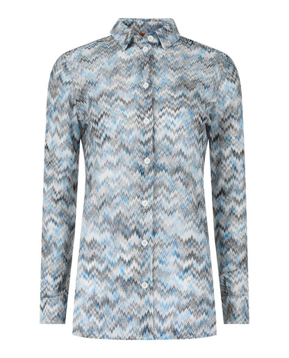 Women's Sheer Chevron Print Button-up Shirt