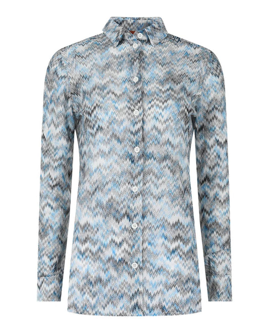 Women's Sheer Chevron Print Button-up Shirt