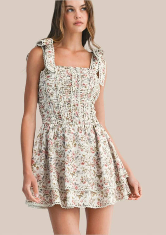 Flirty Floral Ruched Mini Dress