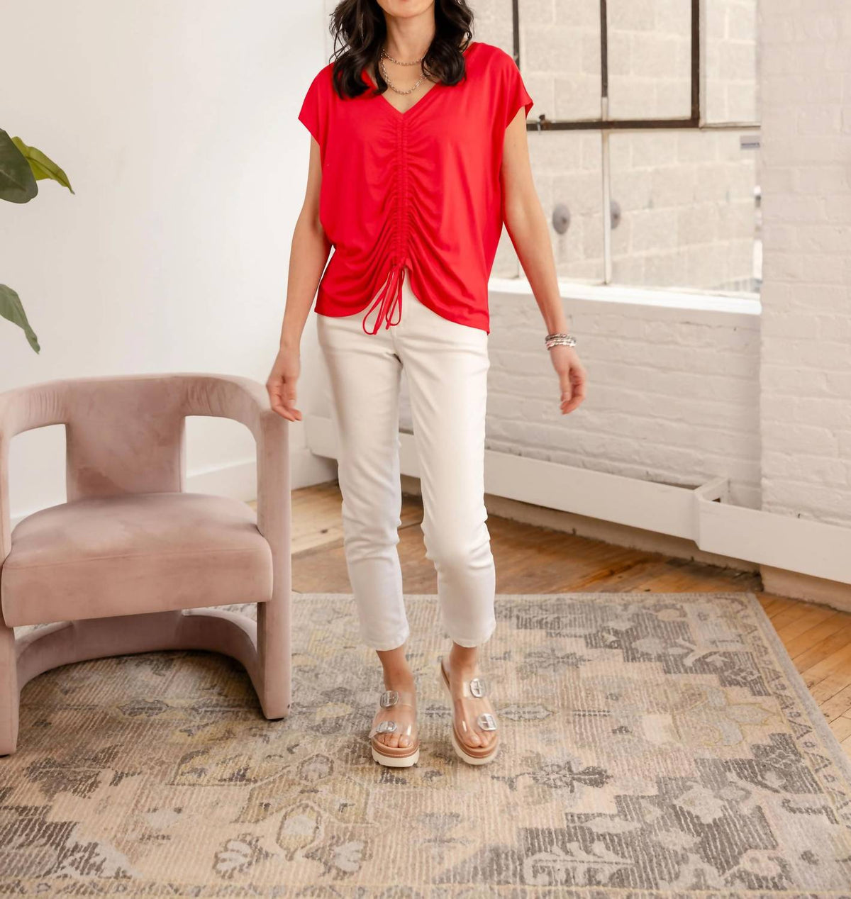 V-neck Ruched Front Top