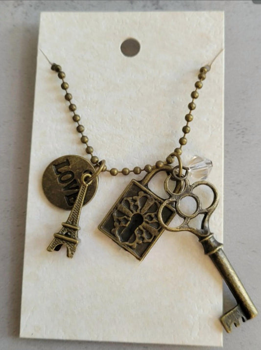 Women's Monarch Five-charm Beaded Necklace With Eiffel Tower & Key