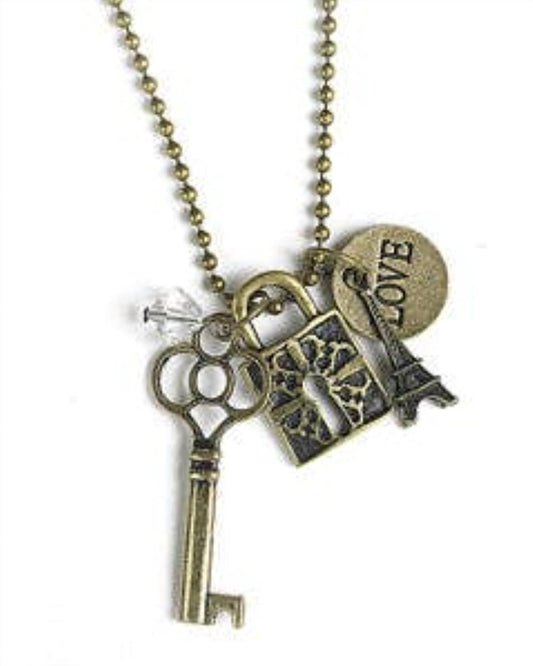 Women's Monarch Five-charm Beaded Necklace With Eiffel Tower & Key
