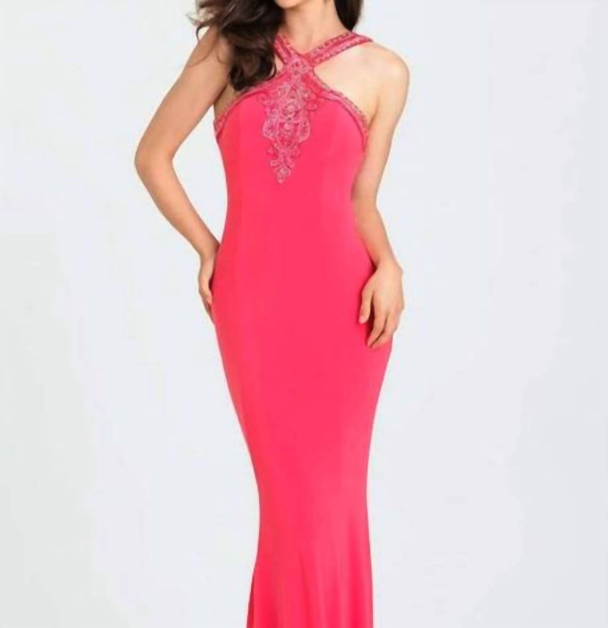 Halter Fitted Sheath Evening Maxi Dress